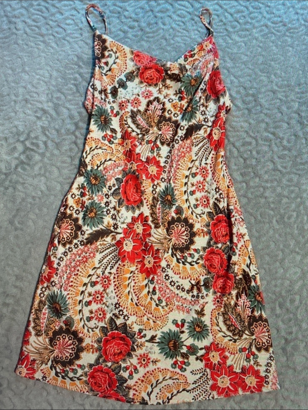 Urban Outfitters Red, Green, Cream Paisley Slip Dress